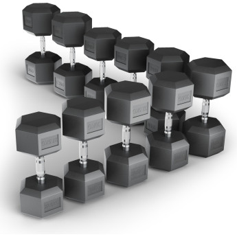 Ряд гантелей гексагональных UNIX FIT обрезиненные от 27,5 до 50 кг